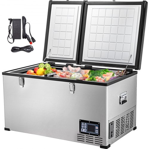 Vevor 106qt Chest Freezer Silver Deep Freezer Portable 2 Doors W/ Basket