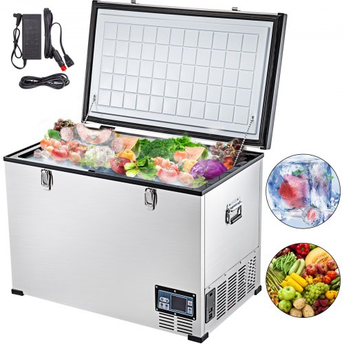 Vevor 4 Cu.ft. Chest Freezer Silver Deep Freezer Portable One Doors W/ Basket
