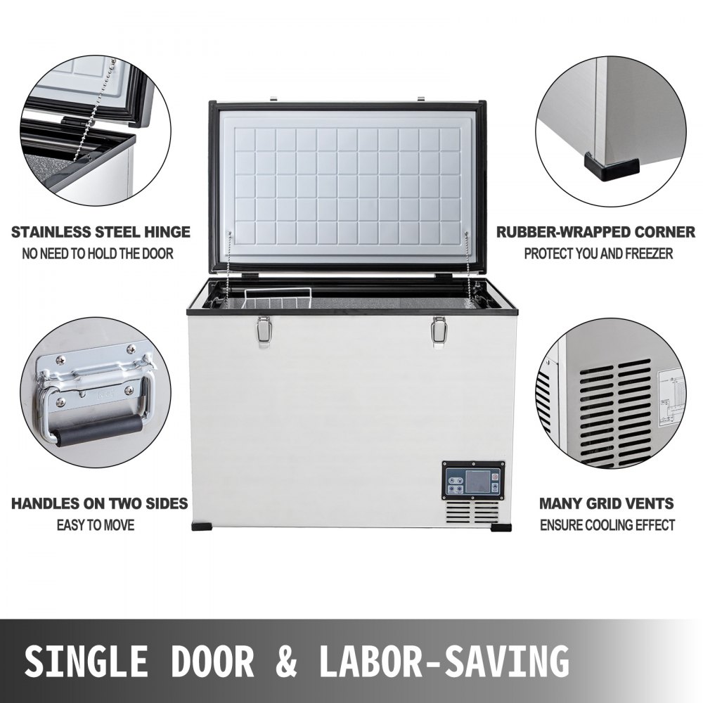 Vevor 4 Cu.ft. Chest Freezer Silver Deep Freezer Portable One Doors W/ Basket