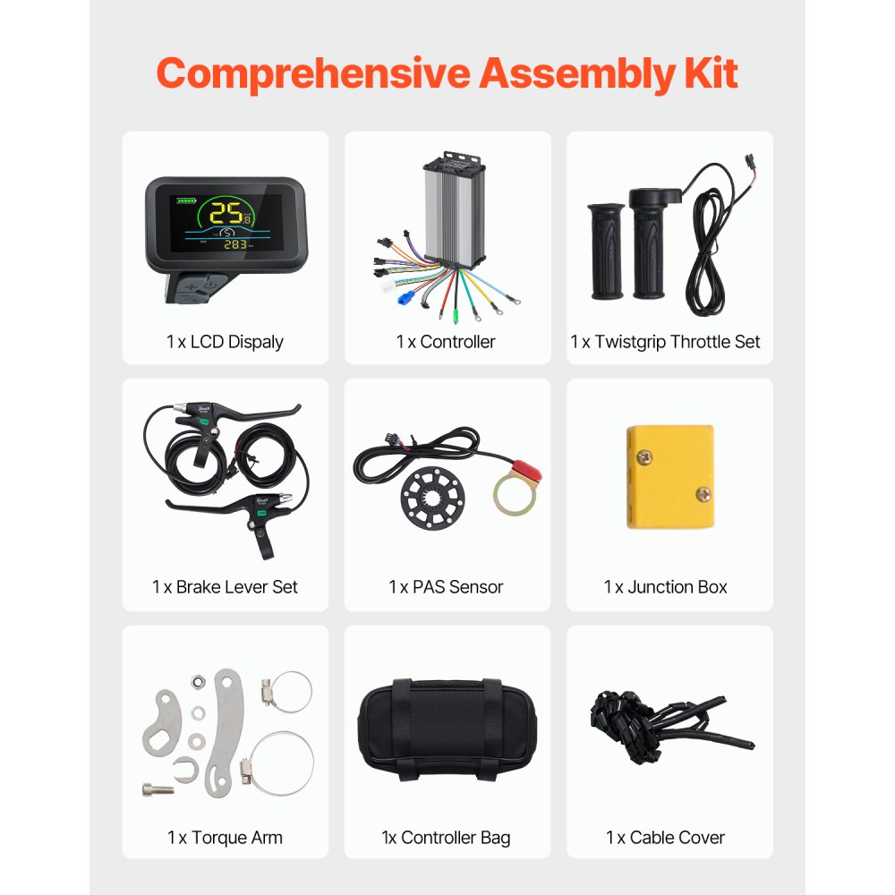 VEVOR 1000W Electric Bike Conversion Kit, 48V 420rpm 26" Front Wheel E-Bike Hub Motor Kit with Upgraded Speed Controller, Throttle Grip Kit, LCD Display, and PAS System for Road Bike