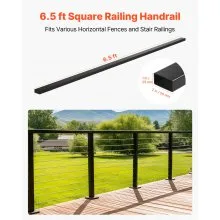 6.5ft Stainless Steel Handrail Rectangular Top Stair Railing for Outdoor