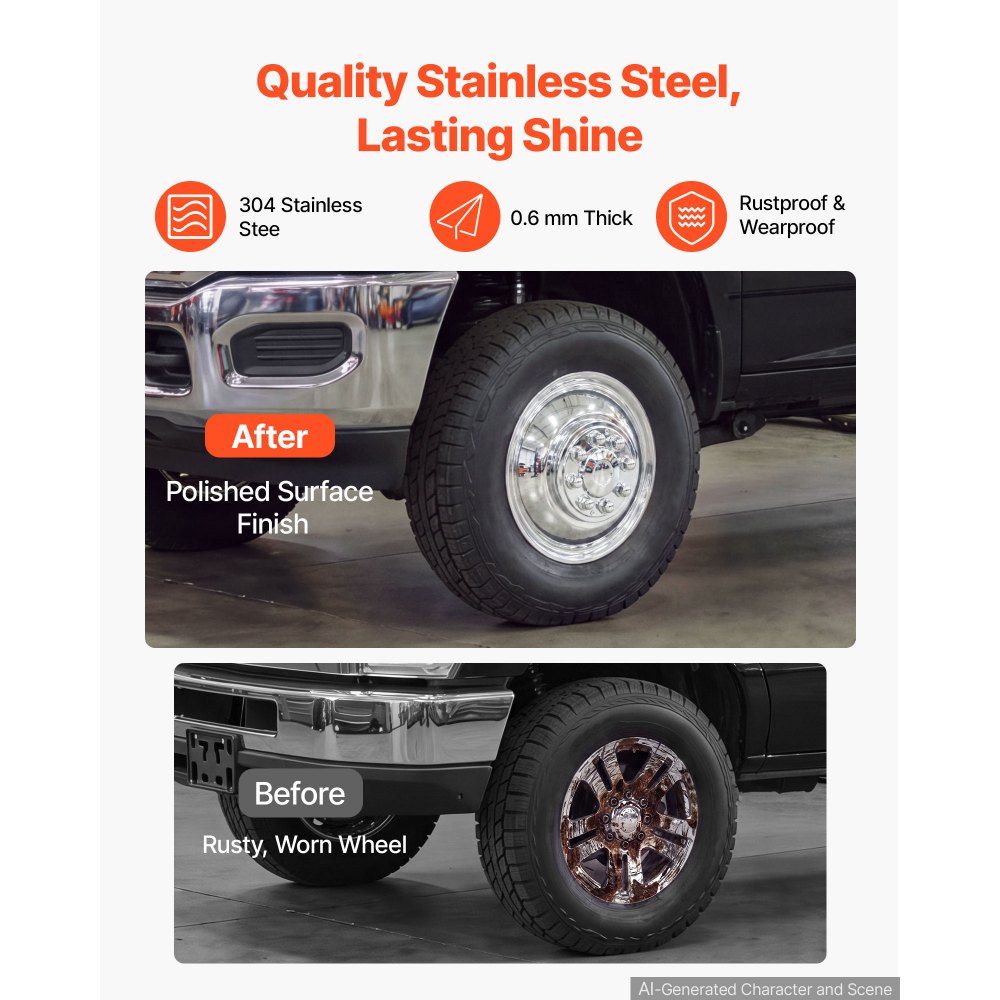 VEVOR 17-Inch Wheel Simulators 8 Lug Stainless Steel Front and Rear Wheel, Fit for 2003-2021 Dodge Ram 3500 Dually Truck Models, 5 Hand Holes, Mirror Polished Finish, Bolt On Hubcaps Covers, 4pcs