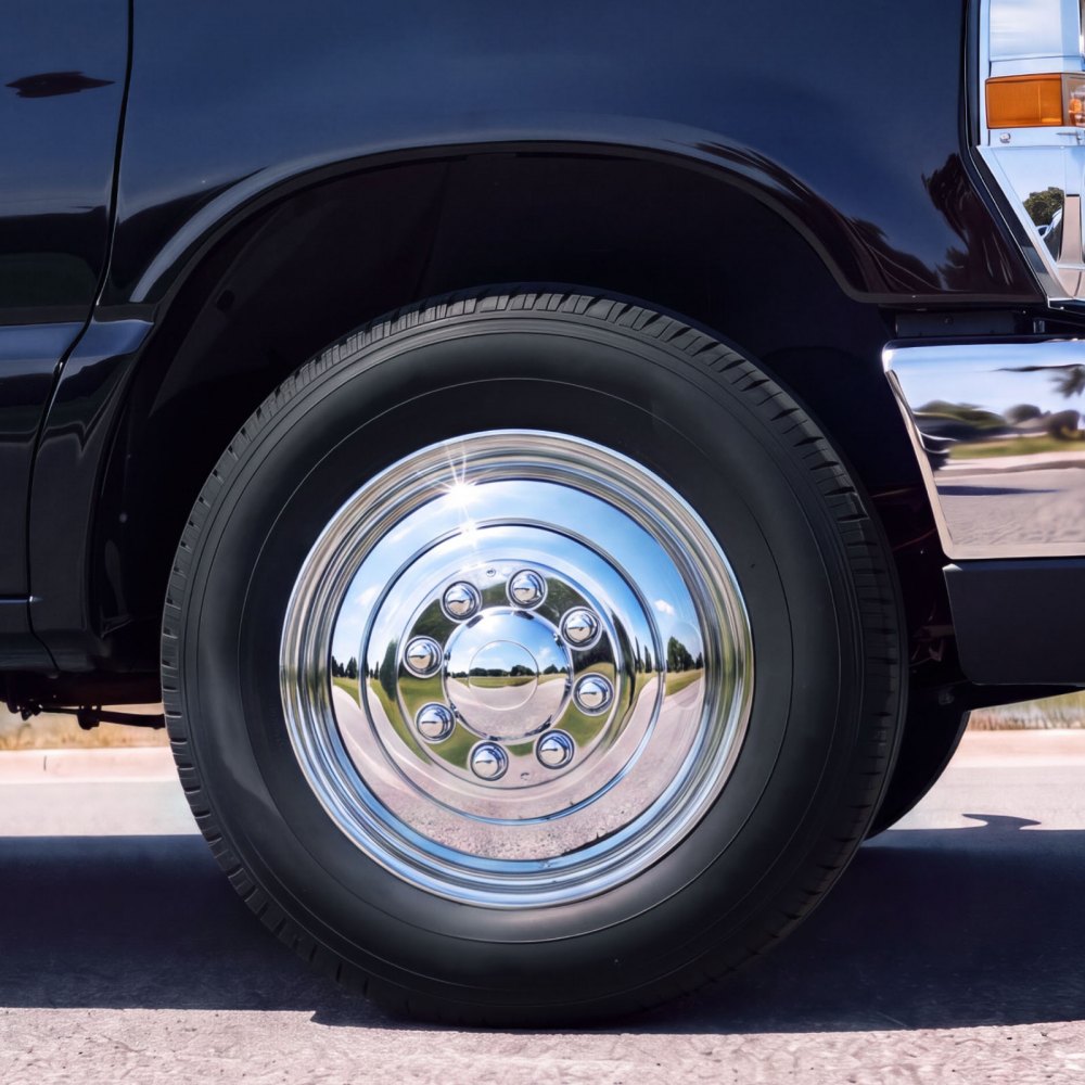 VEVOR 17-Inch Wheel Simulators 8 Lug Stainless Steel Front and Rear Wheel, Fit for 2003-2021 Dodge Ram 3500 Dually Truck Models, 5 Hand Holes, Mirror Polished Finish, Bolt On Hubcaps Covers, 4pcs