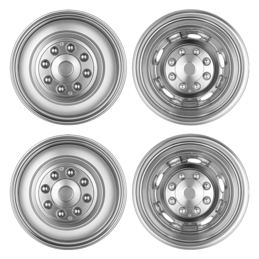 VEVOR 17-Inch Wheel Simulators 8 Lug Stainless Steel Front and Rear Wheel, Fit for 2003-2021 Dodge Ram 3500 Dually Truck Models, 5 Hand Holes, Mirror Polished Finish, Bolt On Hubcaps Covers, 4pcs
