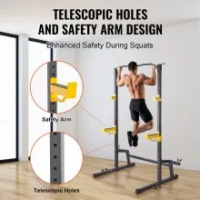VEVOR Squat Stand Power Rack, Multi-Functional Power Rack with Pull up Bar, Hook, and Weight Plate Storage Attachment, Adjustable Power Rack Cage, Steel Exercise Squat Stand for Home Gym Equipment