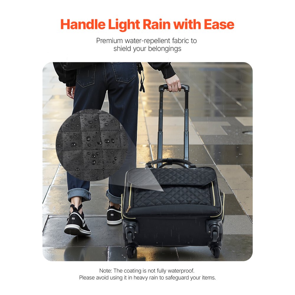 VEVOR Rolling Laptop Bag 17,3 inch / 43,9 cm Wheeled Computer Bag for Women Men Black Gold