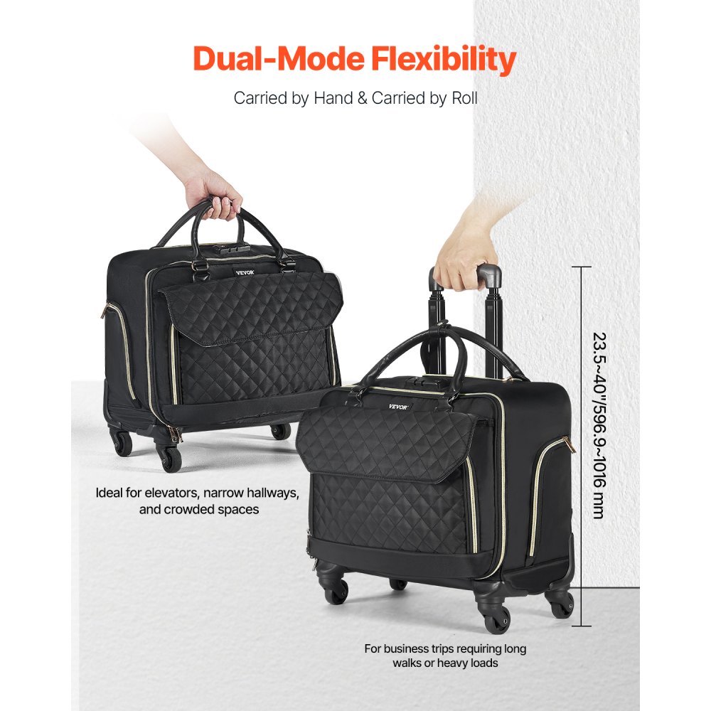 VEVOR Rolling Laptop Bag 17,3 inch / 43,9 cm Wheeled Computer Bag for Women Men Black Gold