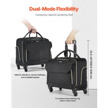 Rolling Laptop Bag 17.3 Inch Wheeled Computer Bag for Women & Men Black Gold