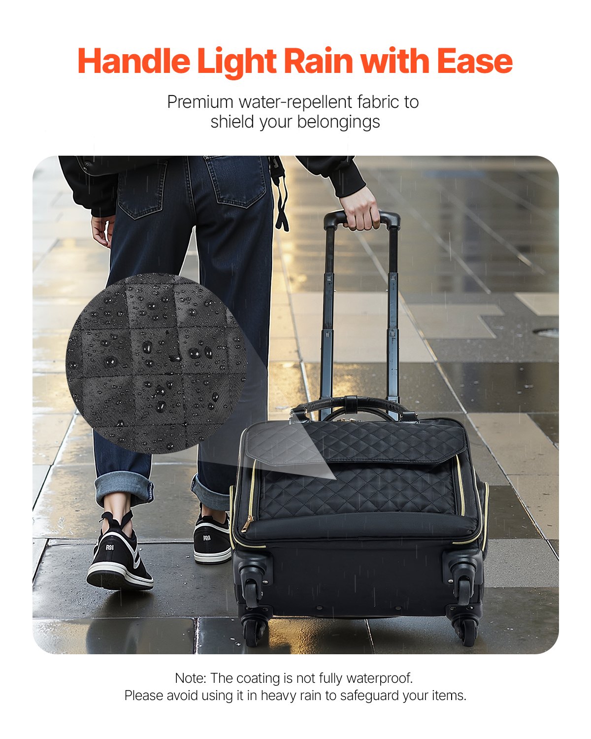 VEVOR Rolling Laptop Bag 17,3 inch / 43,9 cm Wheeled Computer Bag for Women Men Black Gold