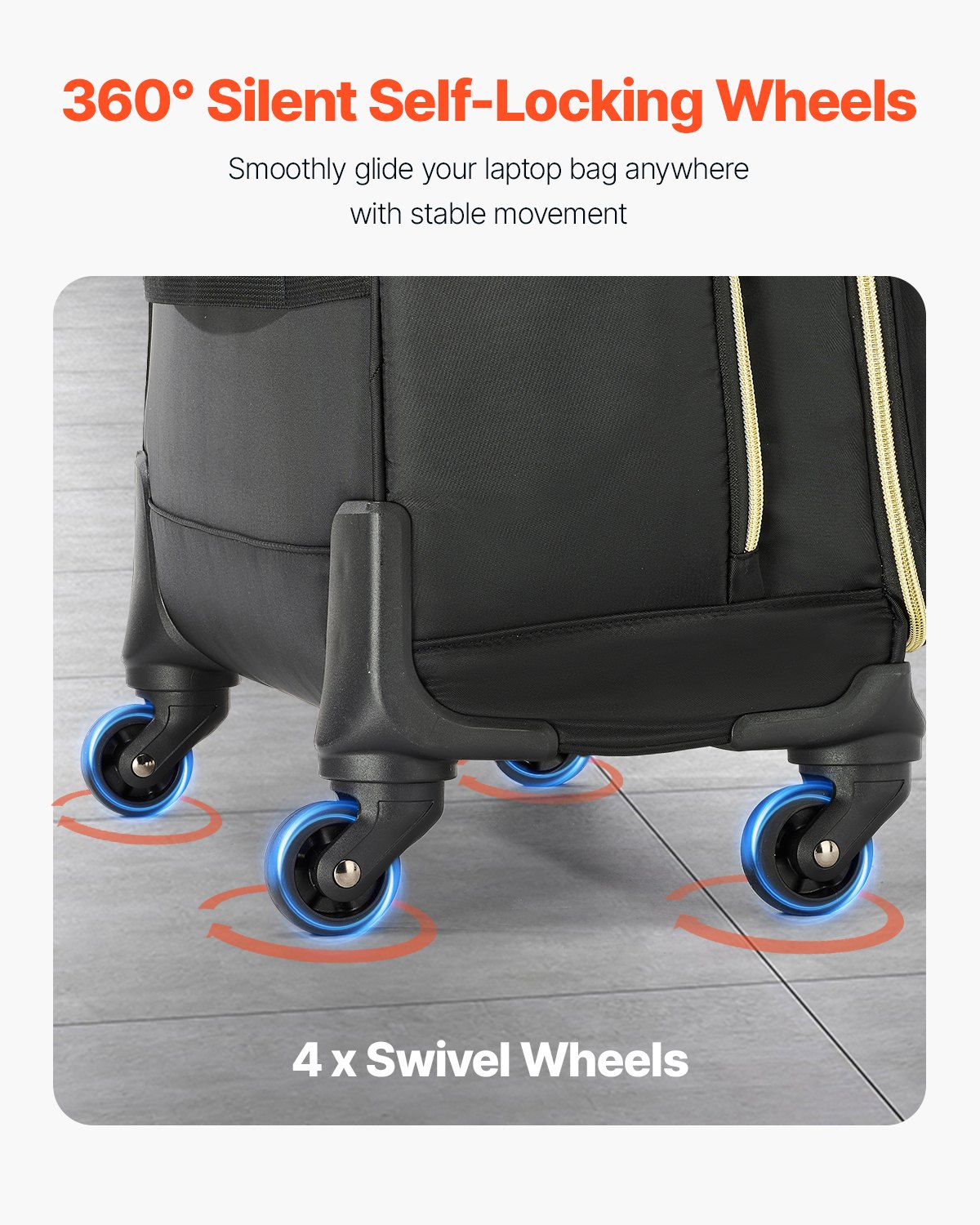 VEVOR Rolling Laptop Bag 17,3 inch / 43,9 cm Wheeled Computer Bag for Women Men Black Gold