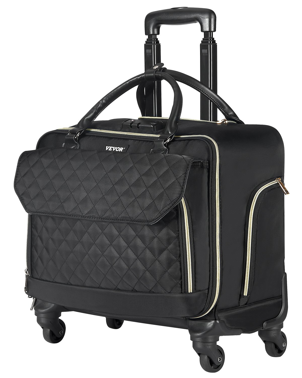 VEVOR Rolling Laptop Bag 17,3 inch / 43,9 cm Wheeled Computer Bag for Women Men Black Gold