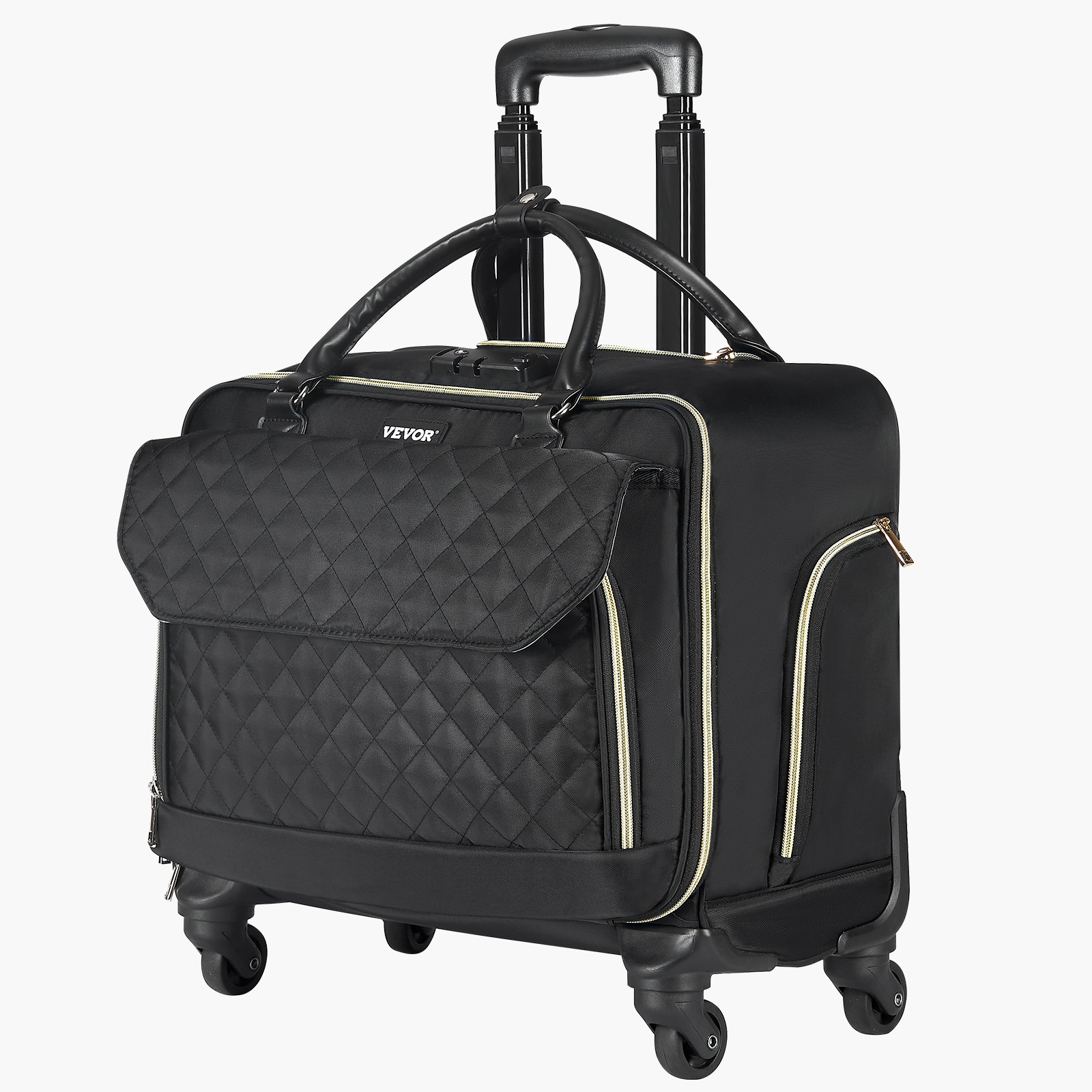 VEVOR Rolling Laptop Bag 17,3 inch / 43,9 cm Wheeled Computer Bag for Women Men Black Gold