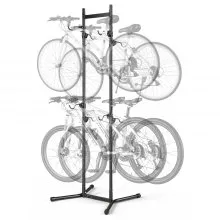 VEVOR Bike Stand for 4 Bikes, Freestanding Vertical Bike Storage Rack, with Height-Adjustable Hooks, Heavy-Duty Carbon Steel Garage Bicycle Floor Stand, Ideal for Garage, Apartment, Home, Black