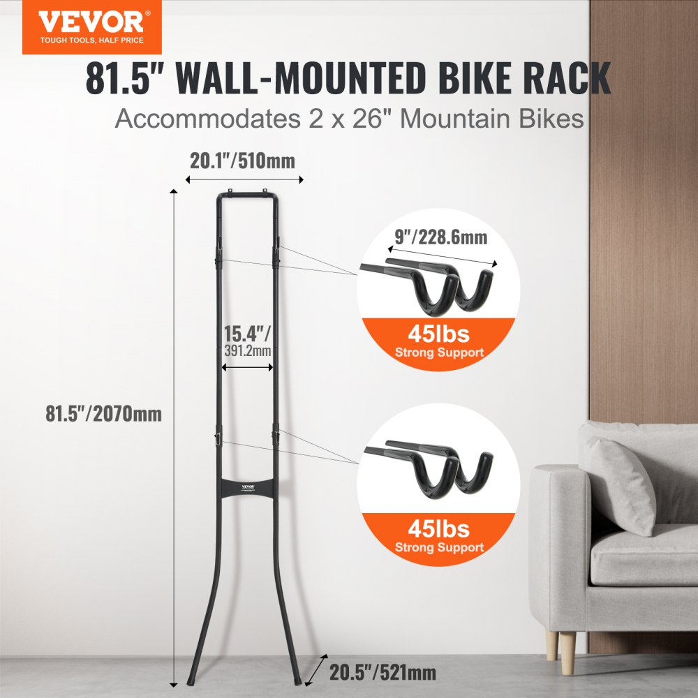 VEVOR 2 Bike Storage Rack, Free Standing Gravity Wall Vertical Bike Rack,  Fully Adjustable Bike Rack