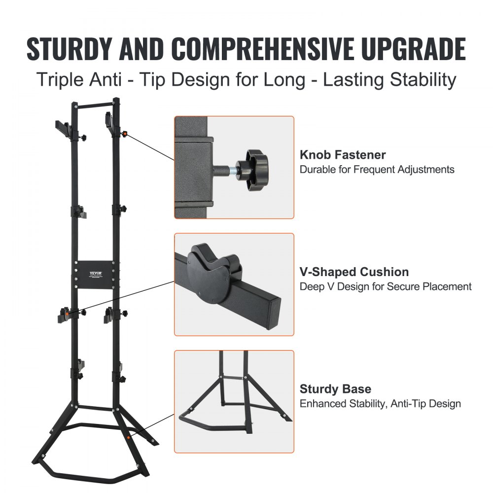 VEVOR 4 Bike Storage Rack, Free Standing Gravity Wall Vertical Bike Rack, Fully Adjustable Bike Rack Garage, Sturdy Steel & Easy Assemble, for Garage, Living Room, Shed, Holds Up to 260 lbs Black