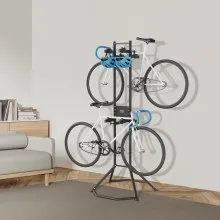 VEVOR 4 Bike Storage Rack, Free Standing Gravity Wall Vertical Bike Rack, Fully Adjustable Bike Rack Garage, Sturdy Steel & Easy Assemble, for Garage, Living Room, Shed, Holds Up to 260 lbs Black
