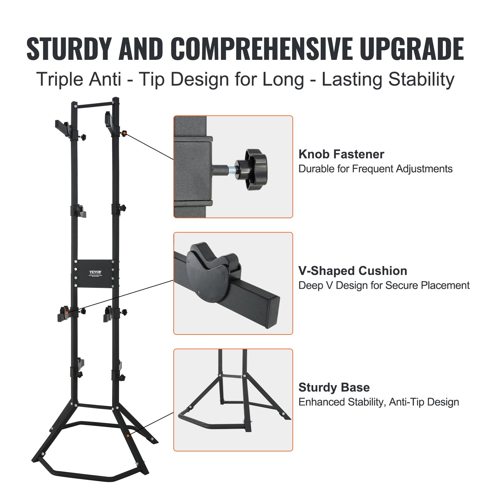 VEVOR 4 Bike Storage Rack, Free Standing Gravity Wall Vertical Bike Rack, Fully Adjustable Bike Rack Garage, Sturdy Steel & Easy Assemble, for Garage, Living Room, Shed, Holds Up to 260 lbs Black