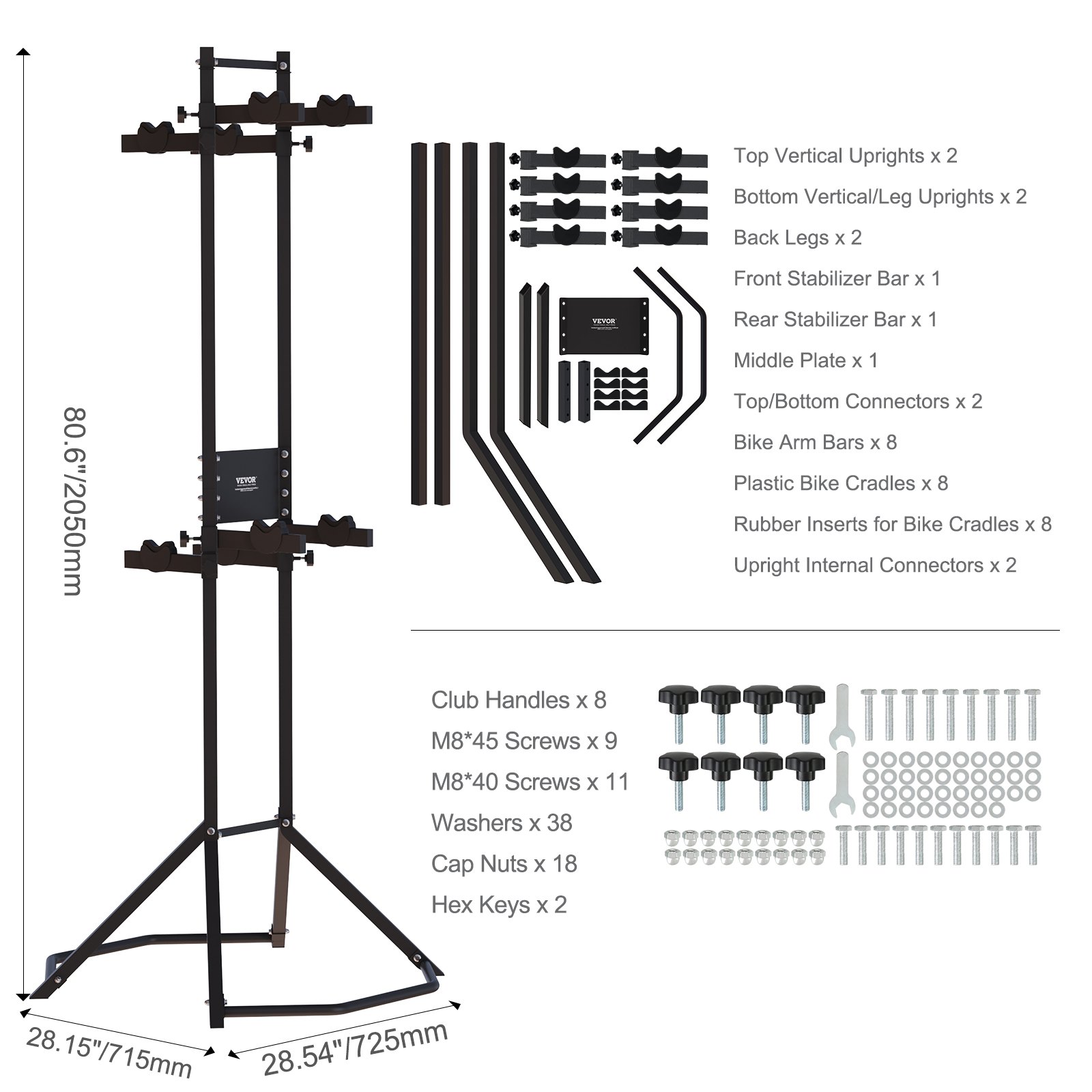 VEVOR 4 Bike Storage Rack, Free Standing Gravity Wall Vertical Bike Rack, Fully Adjustable Bike Rack Garage, Sturdy Steel & Easy Assemble, for Garage, Living Room, Shed, Holds Up to 260 lbs Black