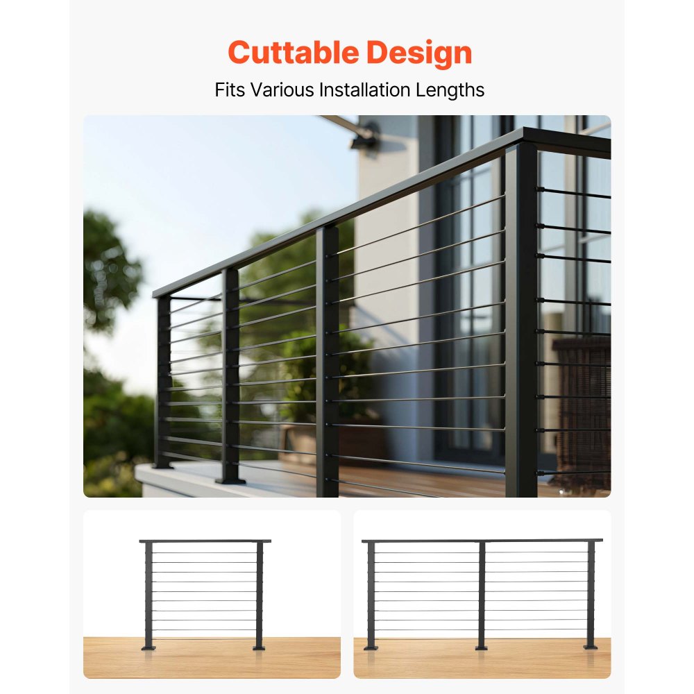 VEVOR 6.5 ft Complete Cable Railing Kit with Post, 36 inch Tall Matte Black Stainless Steel Handrail Cuttable for Outdoor/Indoor Steps, Level Hole Drilled Railing Posts System for Stairs,Deck,Balcony