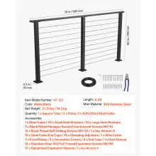 6.5ft Complete Cable Railing Kit with Post Matte Black Stainless Steel