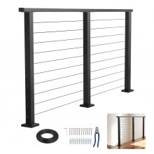 6.5ft Complete Cable Railing Kit with Post Matte Black Stainless Steel