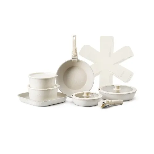 VEVOR 17 Piece Pots and Pans Set Granite Nonstick Kitchen Cookware White