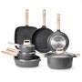 VEVOR 19-delers gryte- og pannesett, granitt nonstick kokekarsett, induksjonskokekar, kjøkken RV-kokekarsett med steking, saus, sauté, herdet glasslokk og pannebeskyttere, svart