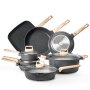 VEVOR 19-delers gryte- og pannesett, granitt nonstick kokekarsett, induksjonskokekar, kjøkken RV-kokekarsett med steking, saus, sauté, herdet glasslokk og pannebeskyttere, svart