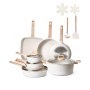 VEVOR 19 Piece Pots and Pans Set Granite Nonstick Kitchen Cookware White