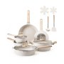 VEVOR 17 Piece Pots and Pans Set Granite Nonstick Kitchen Cookware White