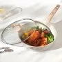 Conjunto de panelas e frigideiras VEVOR com 17 peças, conjunto de panelas antiaderentes de granito, utensílios de cozinha de indução, conjuntos de cozinha para trailers com fritura, molho, refogado, tampas de vidro temperado e protetores de panela, branco
