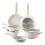 Conjunto de panelas e frigideiras VEVOR com 17 peças, conjunto de panelas antiaderentes de granito, utensílios de cozinha de indução, conjuntos de cozinha para trailers com fritura, molho, refogado, tampas de vidro temperado e protetores de panela, branco