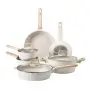 Conjunto de panelas e frigideiras VEVOR com 17 peças, conjunto de panelas antiaderentes de granito, utensílios de cozinha de indução, conjuntos de cozinha para trailers com fritura, molho, refogado, tampas de vidro temperado e protetores de panela, branco