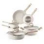 Conjunto de panelas e frigideiras VEVOR com 17 peças, conjunto de panelas antiaderentes de granito, utensílios de cozinha de indução, conjuntos de cozinha para trailers com fritura, molho, refogado, tampas de vidro temperado e protetores de panela, branco