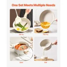 17 Piece Pots and Pans Set Granite Nonstick Kitchen Cookware Induction White