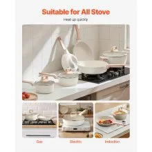 17 Piece Pots and Pans Set Granite Nonstick Kitchen Cookware Induction White