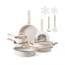 17 Piece Pots and Pans Set Granite Nonstick Kitchen Cookware Induction White