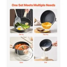 17 Piece Pots and Pans Set Granite Nonstick Kitchen Cookware Induction Black