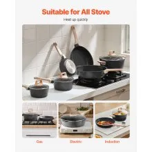 17 Piece Pots and Pans Set Granite Nonstick Kitchen Cookware Induction Black
