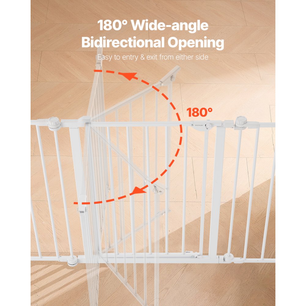VEVOR Baby Gate, 192 Inches Extra Wide, 28 Inches High 8-Panel Foldable Dog Gate, for Child Pet Security, One-Hand Open, Install Between Two Walls or As a Fence, for Stairs and Doorways, White