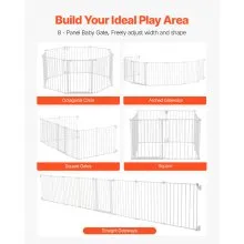 Baby Gate 192 Inch Extra Wide 28 Inch High 8-Panel Foldable Dog Gate White