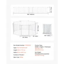 Baby Gate 192 Inch Extra Wide 28 Inch High 8-Panel Foldable Dog Gate White