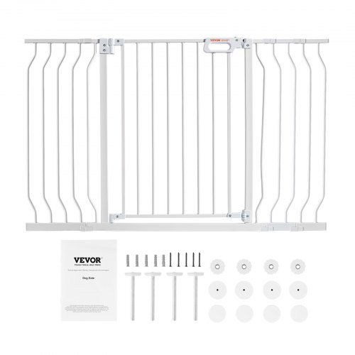 VEVOR Dog Gate, 29.5"-53" Extra Wide, 30" High, Stair Gate for Stairs Doorways and House, Easy Step Walk Thru Auto Close Gate Pet Security Gate with Pressure Mount Kit and Wall Mount Kit, White