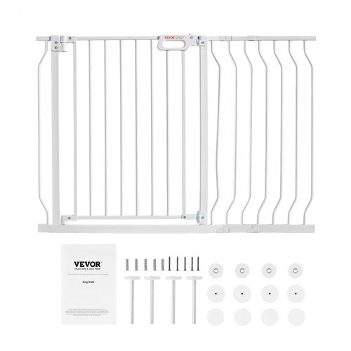 VEVOR Dog Gate, 29.5"-48.4" Extra Wide, 30" High, Stair Gate for Stairs Doorways and House, Easy Step Walk Thru Auto Close Gate Pet Security Gate with Pressure Mount Kit and Wall Mount Kit, White