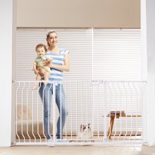 VEVOR Baby Gate, 29.5"-57.8" Extra Wide, 30" High, Dog Gate for Stairs Doorways and House, Easy Step Walk Thru Auto Close Child Gate Pet Security Gate with Pressure Mount Kit and Wall Mount Kit, White