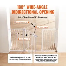 VEVOR Baby Gate, 749-1468 mm Extra Wide, 762 mm High, Dog Gate for Stairs Doorways and House, Easy Step Walk Thru Auto Close Child Gate Pet Security Gate with Pressure Mount and Wall Mount Kit, White