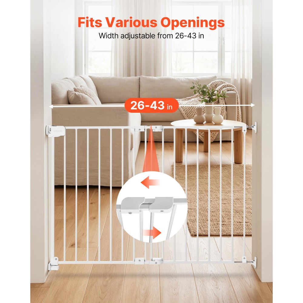 VEVOR Baby Gate for Stairs, 670-1080 mm Adjustable Width, 715 mm High Dog Gate, No Bottom Bar, One-Handed Operation, Easy Drilling Installation with Hardware Kit, for Stairs, Doorways, and House