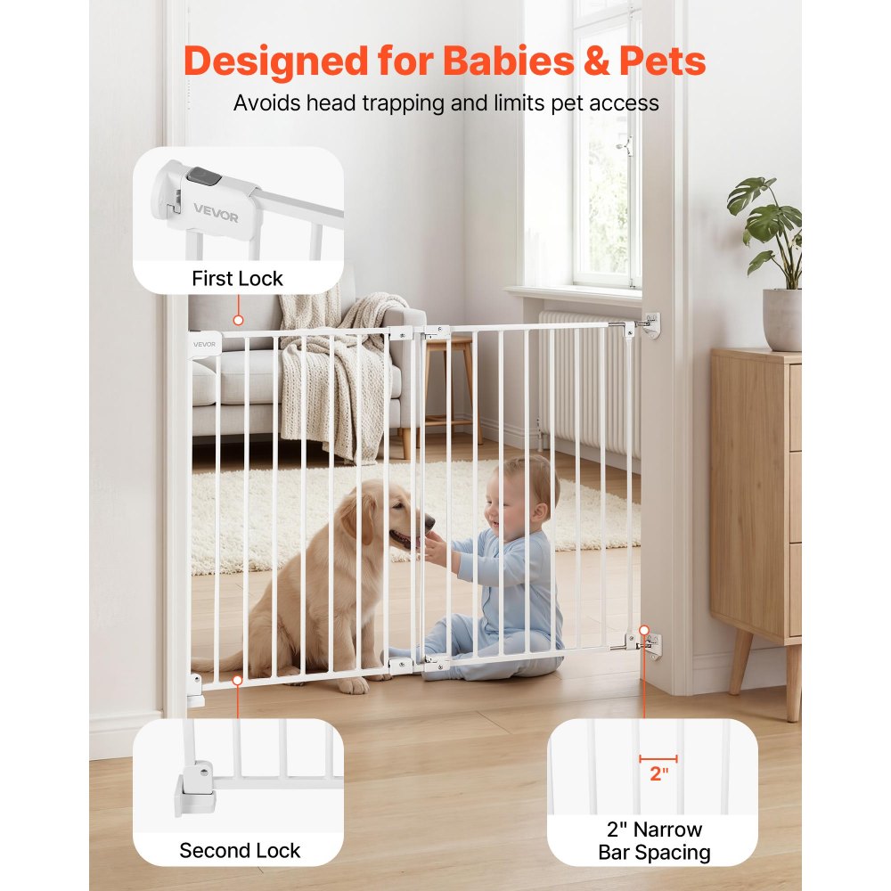VEVOR Baby Gate for Stairs, 670-1080 mm Adjustable Width, 715 mm High Dog Gate, No Bottom Bar, One-Handed Operation, Easy Drilling Installation with Hardware Kit, for Stairs, Doorways, and House