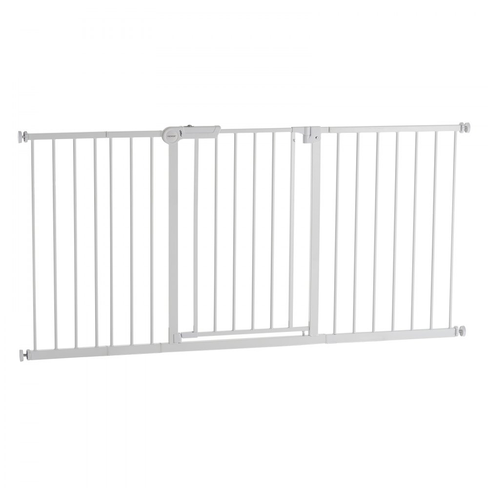 VEVOR Baby Gate, 60.6-63.3 Inches Adjustable Width, 30 Inches High Dog Gate, Easy Step Walk Thru, for Child Pet Security, Pressure Mount Kit, Wall Cups, One-Hand Open, for Stairs and Doorways, White