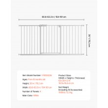 VEVOR Baby Gate 60.6-63.3 Inches Adjustable Width 30 Inches High Dog Gate White